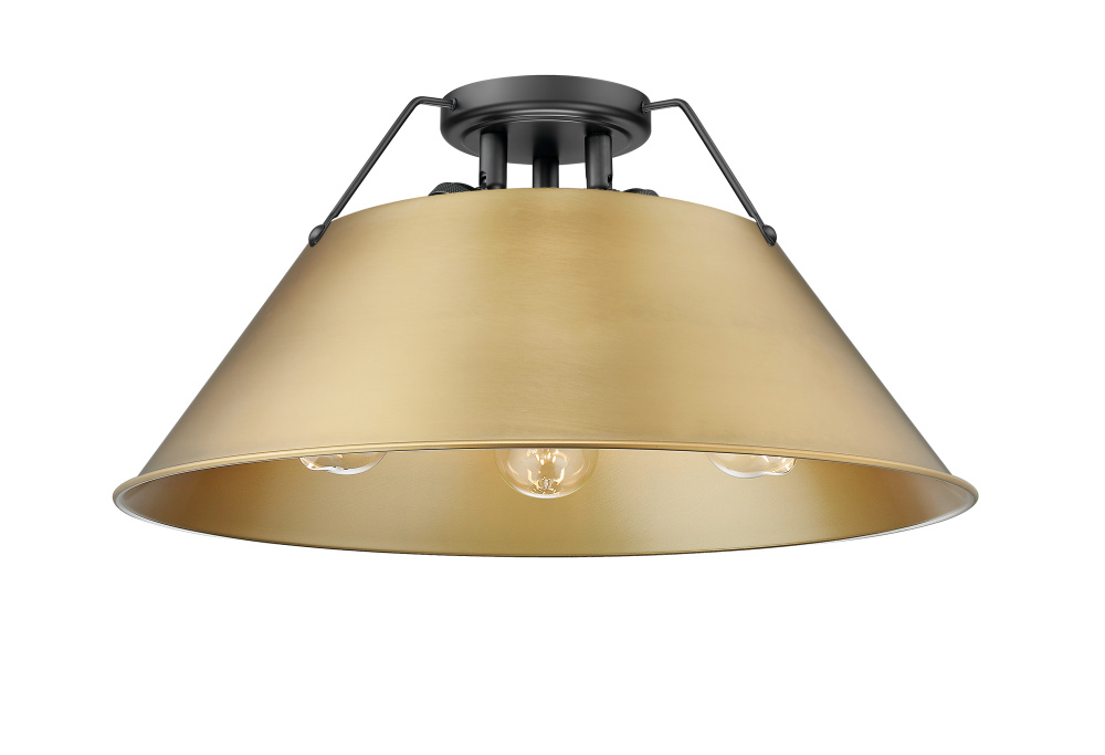 Yep by Golden Lighting Orwell 3-light Flush Mount in Matte Black and Brushed Champagne Brass shade